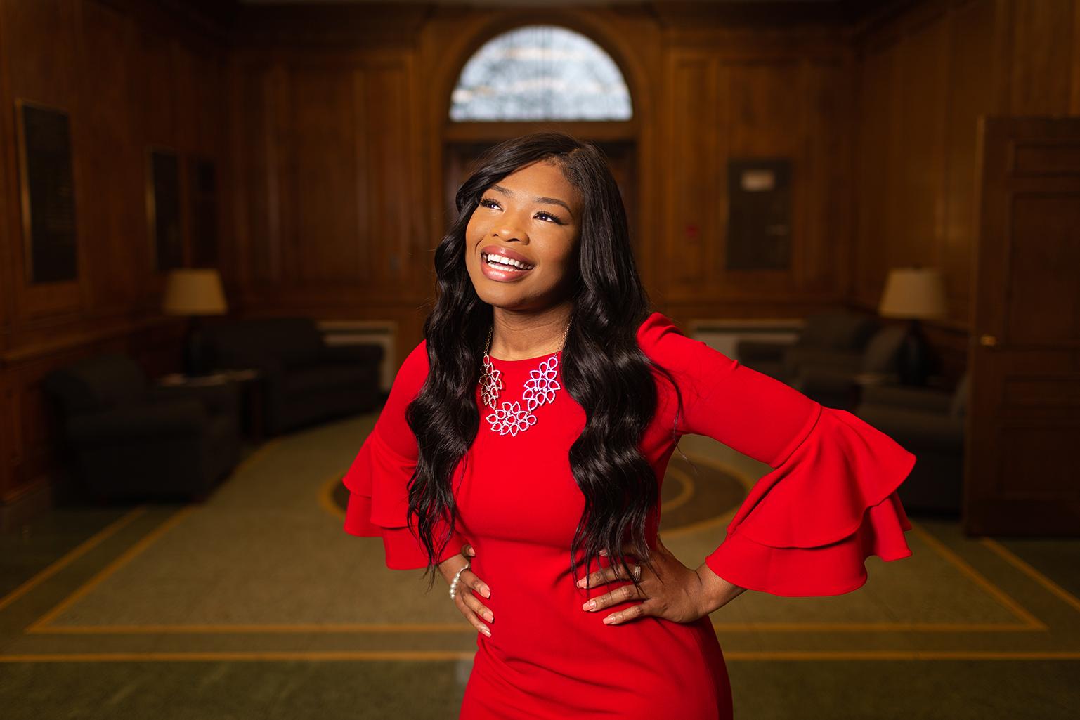 Sierra Salandy poses in Browning lobby