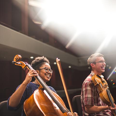 Students practicing in Mabry auditorium